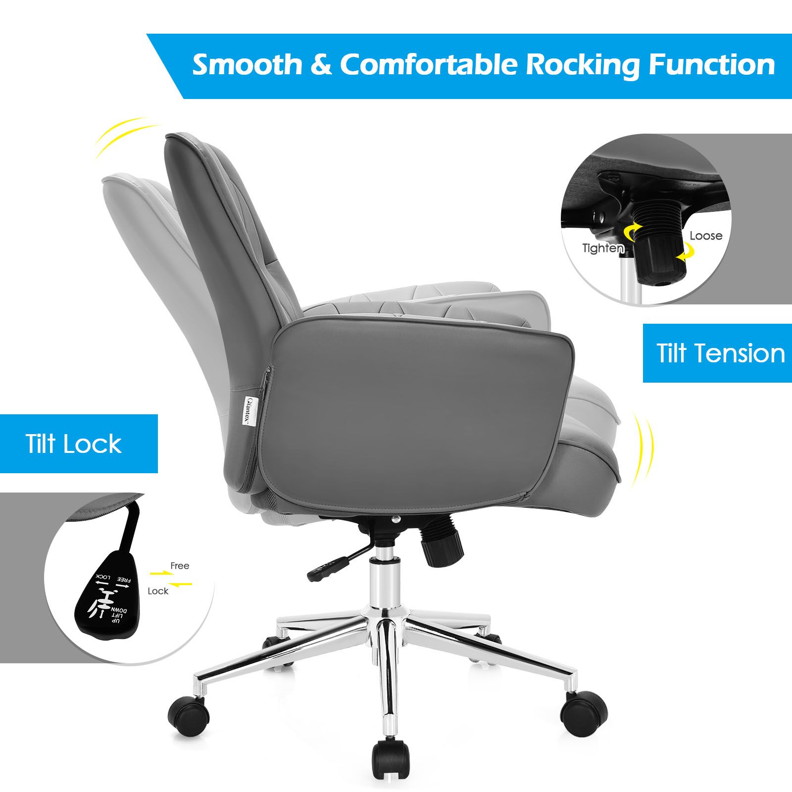 Adjustable Swivel PU Leather Office Chair with Rocking Function